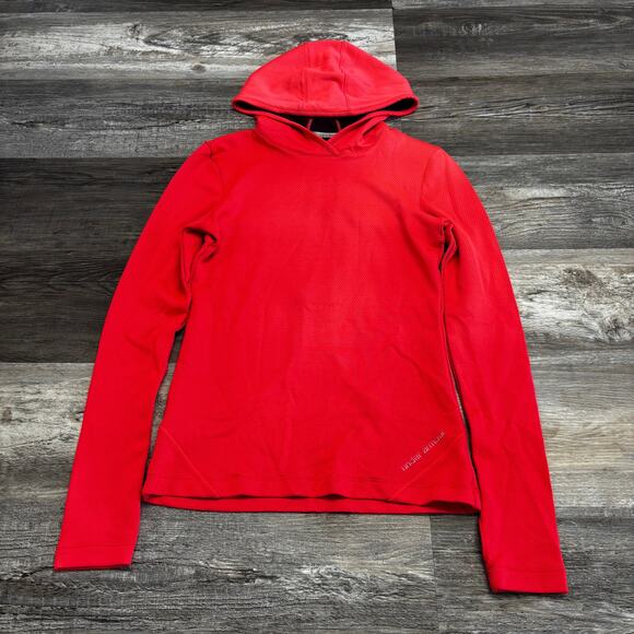 Under Armour Coldgear Red Coral Womens S Fitted Mesh‎ Thermal Thumbhole Hoodie - Picture 2 of 8